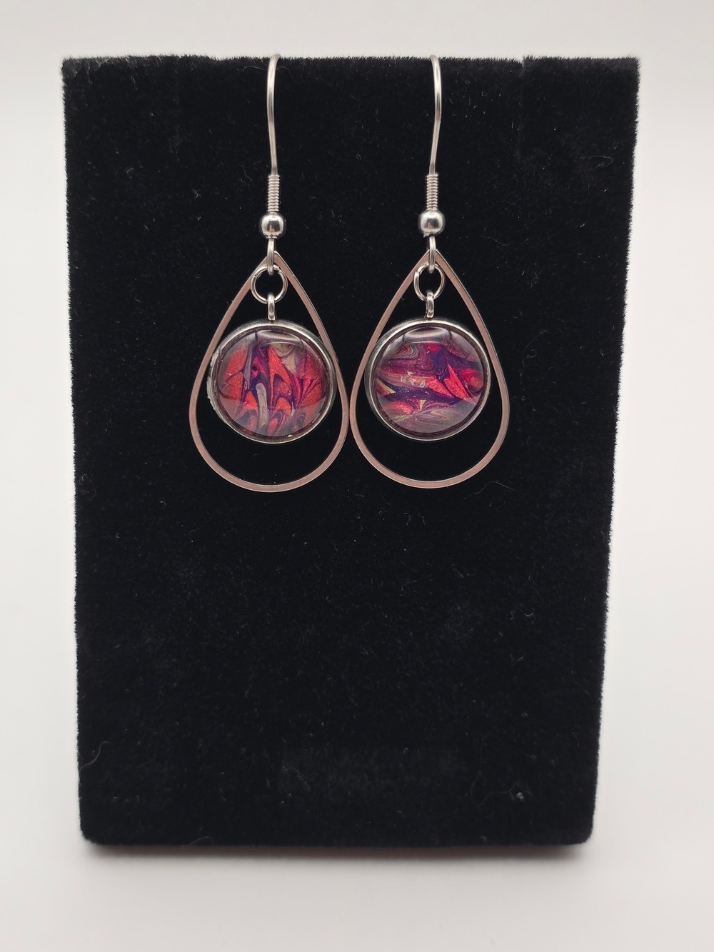 Handcrafted Red Purple Teardrop Dangle Earrings